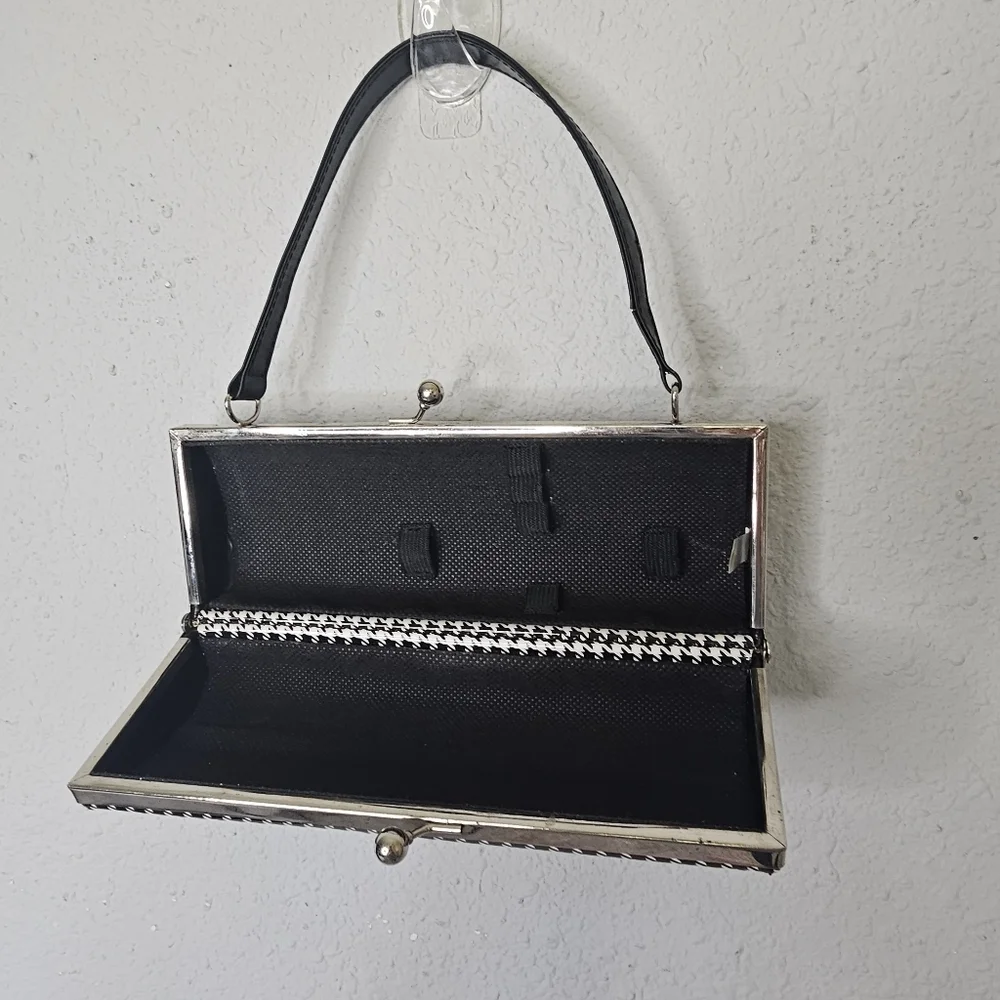 Houndstooth Black White Small Snap Purse‎ Mini Pencil Case 9X3
